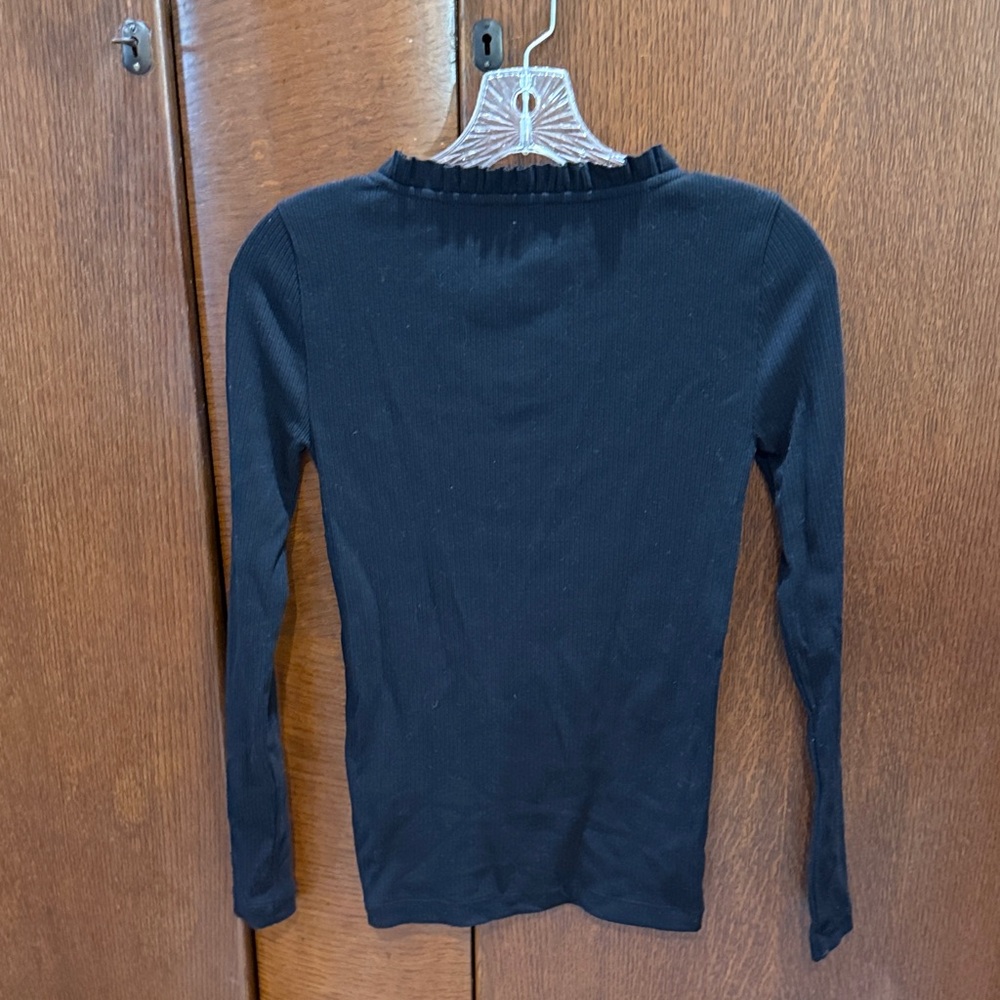 J. Crew Black Ruffle Neck Ribbed Top - Picture 4 of 9